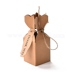 Бумажные коробки конфет, коробка подарка свадьбы, с упаковочной нитью и картой, прямоугольная форма вазы, деревесиные, 4.9x4.9x12.4 см