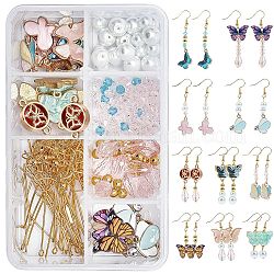 SUNNYCLUE DIY Butterfly Themed Earring Making Kits, Including Alloy Enamel Pendants & Links, Glass Bead, Brass Earring Hook, Iron Pins, Mixed Color