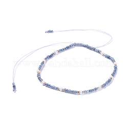 Bracciali di perline intrecciati con filo di nylon regolabile, con perle di semi di vetro e perle di bugle di vetro, Blue Steel, 2 pollice (5 cm)