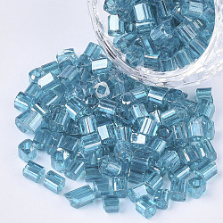 6/0 Glasperlen, transparente Farben Glanz, quadratisches Loch, Würfel, Stahlblau, 6/0, 3~5x3~4x3~4 mm, Bohrung: 1.2~1.4 mm, ca. 4500 Stk. / Beutel