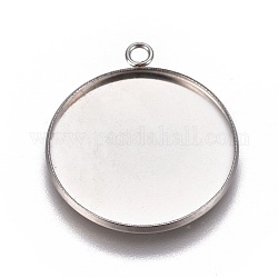 304 Stainless Steel Pendant Cabochon Settings, Plain Edge Bezel Cups, Flat Round, Stainless Steel Color, Tray: 25mm, 30.5x26.5x2mm, Hole: 2.2mm