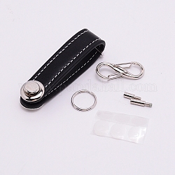 Porte-clés en cuir pu, avec accessoires en alliage de zinc, noir, 10.5x1.96 cm