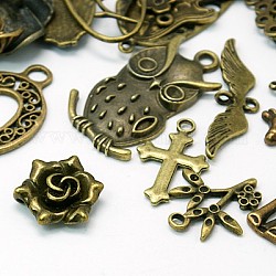 Mixed Tibetan Style Alloy Pendants, Mixed Shapes, Antique Bronze, 10~60x5~60mm, Hole: 1~9mm