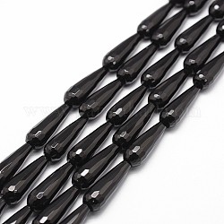 Natural Black Onyx Beads Strands, Grade A, Dyed & Heated, Faceted, Teardrop, 30x10mm, Hole: 1mm, about 13pcs/strand, 15.16 inch~15.35 inch