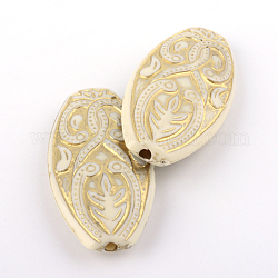Perles acryliques de placage ovale, métal doré enlaça, beige, 39x20x7mm, Trou: 2mm, environ 146 pcs/500 g
