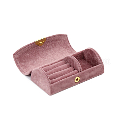 Schmuck-Aufbewahrungsboxen aus Bogensamt, tragbare Reisetasche mit Schnappverschluss, für Ringohrringhalter, Geschenk für Frauen, hellviolettrot, 5.6x10.2x3.5 cm