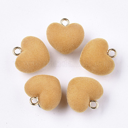 Pendentifs en acrylique flocky, avec des boucles de cuivre, cœur, or, verge d'or, 18.5x18x13mm, Trou: 2.5mm
