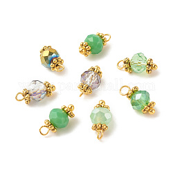 Electroplate Glass Beads Pendant, with Brass Findings, Faceted Rondelle, Sea Green, 12x5.5mm, Hole: 1.4mm