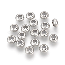 Perles en 304 acier inoxydable, avec caoutchouc à l'intérieur, perles de curseur, perles de bouchage, rondelle, couleur inoxydable, 7x3.5mm, trou en caoutchouc: 1.6~2.5 mm