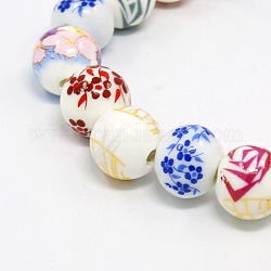 Stili misti di fiori fatti a mano in porcellana stampata perle tonde in ceramica fili, colore misto, 9.5~10mm, Foro: 1 mm, circa 35pcs/filo, 12.7 pollice