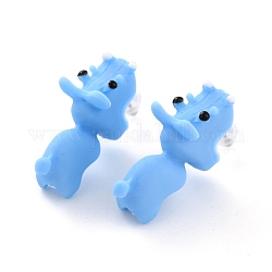 Simpatici orecchini a bottone in resina di ippopotamo, orecchini animali con spilla in lega da donna, blu, 23.5x8x16mm, ago :0.6mm
