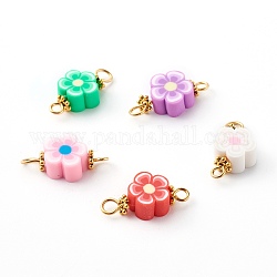 Flower Polymer Clay Links Connectors, with 304 Stainless Steel Eye Pins, Alloy Daisy Spacer Beads, Golden, Mixed Color, 8.5~10x18~19.5x5mm, Hole: 2~2.5mm