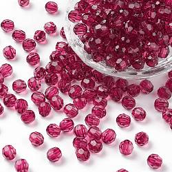 Transparent Acrylic Beads, Faceted, Round, Cerise, 8mm, Hole: 1.5mm, about 1800pcs/500g