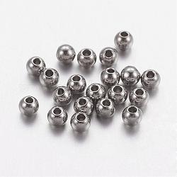 Perles en 201 acier inoxydable, rond solide, couleur inoxydable, 3mm, Trou: 1mm