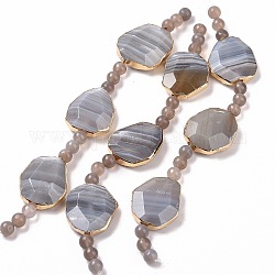 Brins de perles d'agate grise naturelle avec perles rondes, hexagone facettes, 8~34.5x8~29.5x8~10.5mm, Trou: 1.2~3mm, Environ 15 pcs/chapelet, 7.87 pouce (20 cm)