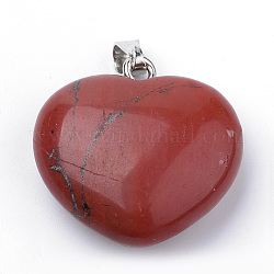 Ciondoli diaspro rosso naturale, con accessori in lega, cuore, platino, 27~29x28x11mm, Foro: 3.5x5 mm