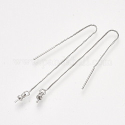Accessoires de clous d'oreilles en laiton, fils d'oreille et tasse épingle de nacre, pour perle à moitié percée, Platine plaqué réel, 88x0.6mm, pin: 0.8 mm
