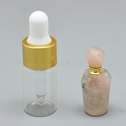 天然桜瑪瑙開閉式香水瓶ペンダント  真鍮のパーツとガラスのエッセンシャルオイルのボトル  29~33x14~15mm  穴：0.8mm  ガラス瓶容量：3ml（0.101液量オンス）  宝石の容量：1ml（0.03液量オンス）