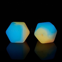 Two Tone Luminous Silicone Beads, DIY Nursing Necklaces and Bracelets Making, Octagon, Deep Sky Blue, 14x14x14mm, Hole: 2mm