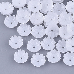 Tapas de abalorios de resina opaca, 5-pétalo, flor, blanco, 9.5x10x3.5mm, agujero: 1.4 mm