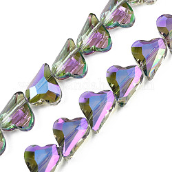 Electroplate Transparent Glass Beads Strands, Faceted, Heart, Violet, 12x10x5mm, Hole: 1mm, about 60Pcs/strand, 24.41 inch(62cm)