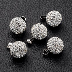 Austrian Crystal Charms, With Sterling Silver Clasps, Round, Crystal, about 12mm in diameter, hole: 3.5mm