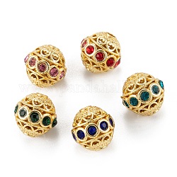 Brass Micro Pave Cubic Zirconia Beads, Round, Long-Lasting Plated, Real 18K Gold Plated, Mixed Color, 11.5x10mm, Hole: 2mm