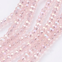 Galvanisieren Glasperlen, ab Farbe plattiert, facettierte Rondelle, Perle rosa, 3x2 mm, Bohrung: 0.5 mm, ca. 165~170 Stk. / Strang, 16.7 Zoll