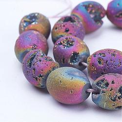 Chapelets de perles en agate de géode naturelle druzy électrolytique, baril, multi-couleur plaquée, 14x12mm, Trou: 1mm, Environ 13 pcs/chapelet, 7.48 pouce