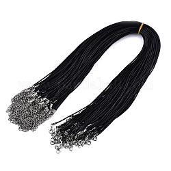 Algodón encerado el collar del cordón, con broches de langosta de la aleación de la garra y las cadenas finales de hierro, Platino, negro, 17.12 pulgada (43.5 cm), 1.5mm