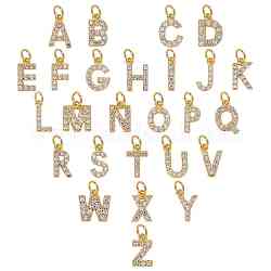 Breloques en laiton avec zircone cubique AAA de type micro-pavé, alphabet, lettre a ~ z, véritable 18k plaqué or, 26 pcs / boîte