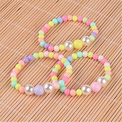 Redondos de acrílico opaco niños estiramiento de abalorios pulseras, con abalorios de acrílico de la perla de imitación, color mezclado, 46mm