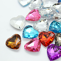 Acrylic Rhinestone Flat Back Cabochons, Faceted, Heart, Mixed Color, 16x16x5.2mm
