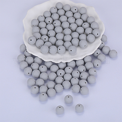 Round Silicone Focal Beads, Chewing Beads For Teethers, DIY Nursing Necklaces Making, WhiteSmoke, 15mm, Hole: 2mm