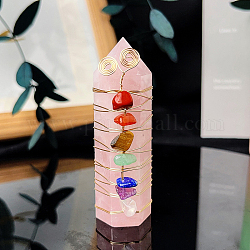 Chakra Natural Rose Quartz Pointed Prism Bar Home Display Decorations, Reiki Energy Stone Faceted Bullet, 20x70mm