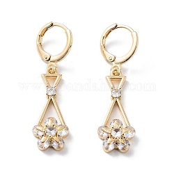 Rack Plating Golden Brass Dangle Leverback Earrings, with Cubic Zirconia, Triangle, 39x10.5mm