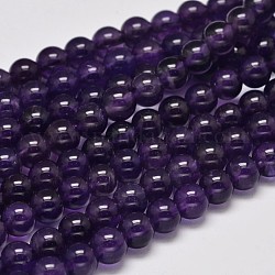 Round Grade A Natural Amethyst Bead Strands, 6mm, Hole: 1mm, about 61pcs/strand, 15.5 inch