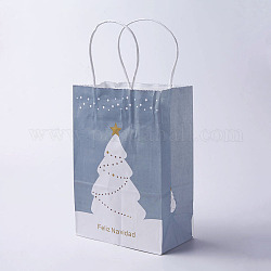 Sacs en papier kraft, avec poignées, sacs-cadeaux, sacs à provisions, pour les sacs de fête de Noël, rectangle, grises , 33x26x12 cm