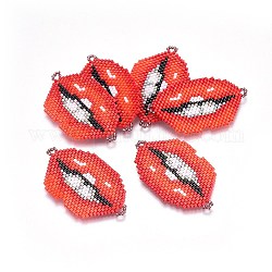 Miyuki & toho link di perline giapponesi fatti a mano, modello telaio, labbro, rosso, 27~28x46~47x1.7mm, Foro: 2 mm