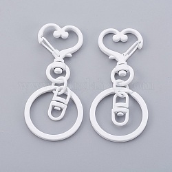 Porte-clés en forme de cœur en fer, accessoires de fermoir porte-clés, sans plomb et sans nickel, blanc, 68x30x6mm