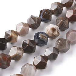 Natürliche versteinerte Holzperlen Stränge, sternförmige runde Perlen, facettiert, 10 mm, Bohrung: 1 mm, ca. 38 Stk. / Strang, 14.76 Zoll (37.5 cm)
