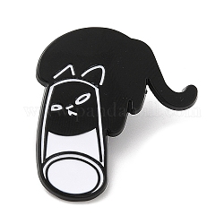 黒猫カップ合金エナメルブローチ  バックパックの衣類用のピン  電気泳動黒  30x27x1.5mm