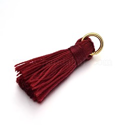 Décorations de pendentif gland en nylon, avec les accessoires en fer de ton or, rouge foncé, 27~30x15mm, anneau de jonction: 4mm, Trou: 4x2mm, 10 pcs /sachet 