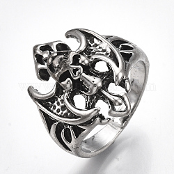 Lega anelli a fascia larga, anelli grossi, teschio, argento antico, formato 11, 21mm