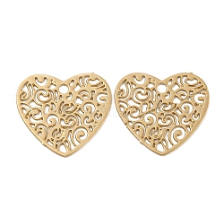真鍮エッチング金属装飾チャーム  長持ちメッキ  空洞のある心臓  ライトゴールド  12.5x13.5x0.3mm  穴：1.2mm