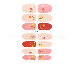 Vollflächige Erdbeerblumen-Nagelsticker, selbstklebend, für Frauen Mädchen Maniküre Nail Art Dekoration, Blumenmuster, 25x9~16 mm, 14pcs / Blatt