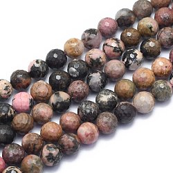 Chapelets de perles en rhodonite naturelle, ronde, facetté (128 facettes), 10mm, Trou: 1.2mm, Environ 38 pcs/chapelet, 15.55 pouce (39.5 cm)