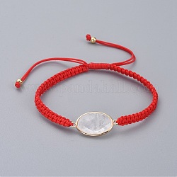 Bracelets de perles tressées en cristal de quartz naturel réglables, bracelet en nylon avec nœud carré, avec les accessoires en laiton, ovale, 2-1/8 pouce ~ 3-3/8 pouces (5.5~8.7 cm)