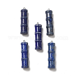 Lapis lazuli naturale ciondoli, ciondoli in bastoncini di bambù, con passanti in acciaio inossidabile color tono 304 in acciaio inossidabile, 45x12.5mm, Foro: 2 mm