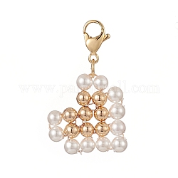 Décorations de pendentif de coeur de perle de coquille, avec fermoirs mousquetons en 304 acier inoxydable, véritable 18k plaqué or, 32.5mm